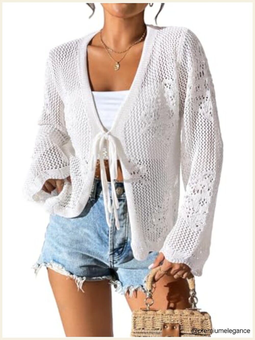 Lightweight Crochet Tie Front Shrug Cardigan Crop Top Cover Up Knit Sweater
